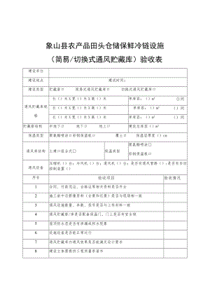象山县农产品田头仓储保鲜冷链设施简易切换式通风贮藏库验收表.docx