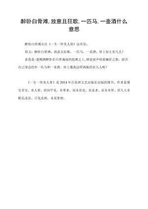 醉卧白骨滩,放意且狂歌,一匹马,一壶酒什么意思.docx