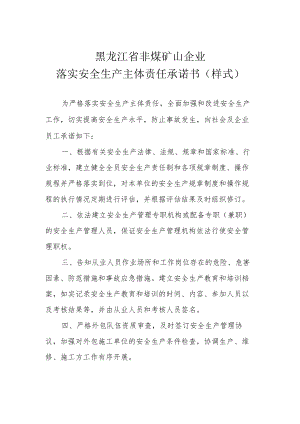 黑龙江省非煤矿山企业落实安全生产主体责任承诺书样式.docx
