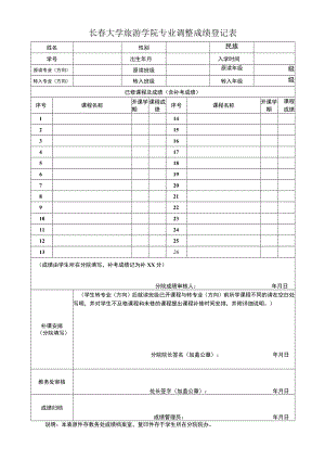 长春大学旅游学院专业调整成绩登记表.docx