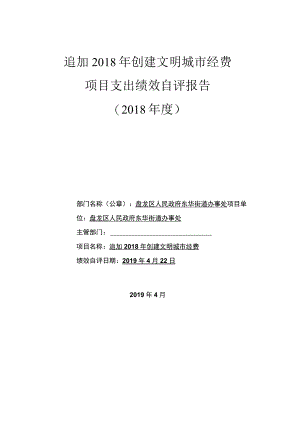 追加2018年创建文明城市经费项目支出绩效自评报告2018年度.docx