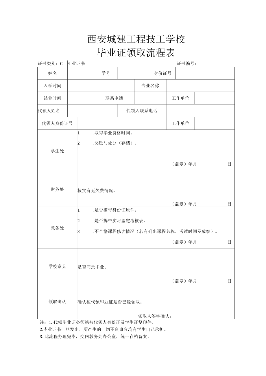西安城建工程技工学校毕业证领取流程表.docx_第1页