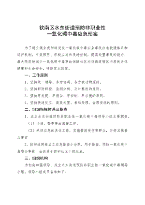 钦南区水东街道预防非职业性一氧化碳中毒应急预案.docx