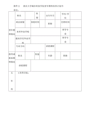 重庆大学城市科技学院青年教师培养计划书.docx
