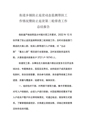 街道乡镇防止返贫动态监测帮扶工作情况暨防止返贫第二轮排查工作总结报告.docx