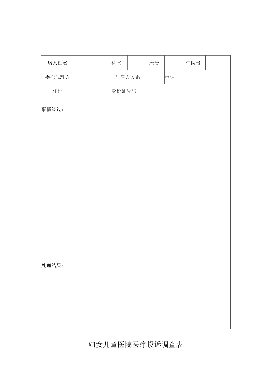 妇女儿童医院医疗投诉调查表.docx_第1页