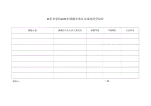 XX职业学院202X年课题申请及完成情况登记表.docx