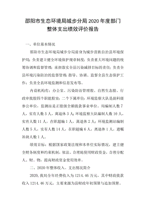 邵阳市生态环境局城步分局2020年度部门整体支出绩效评价报告.docx