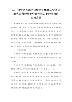 马宁镇扶贫专项资金投资怀集县马宁镇金塘火龙果种植专业合作社农业种植项目实施方案.docx