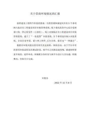 审批办关于营商环境的汇报.docx