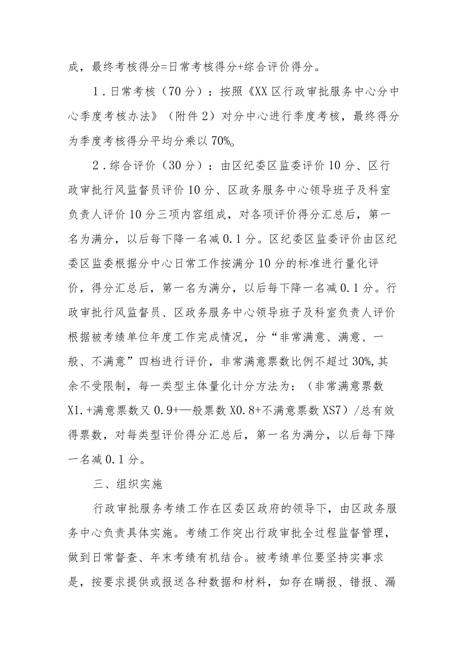 XX区2022年度区行政审批服务中心窗口、分中心行政审批服务工作考绩办法.docx_第3页