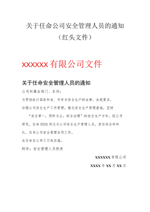 关于《任命公司安全管理人员的通知》.docx