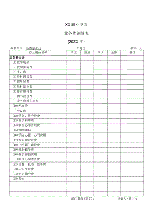 XX职业学院业务费测算表（202X年）.docx