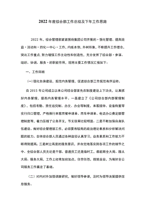 2022年度综合部工作总结及下年工作思路.docx
