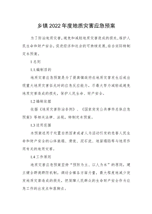 乡镇2022年度地质灾害应急预案.docx