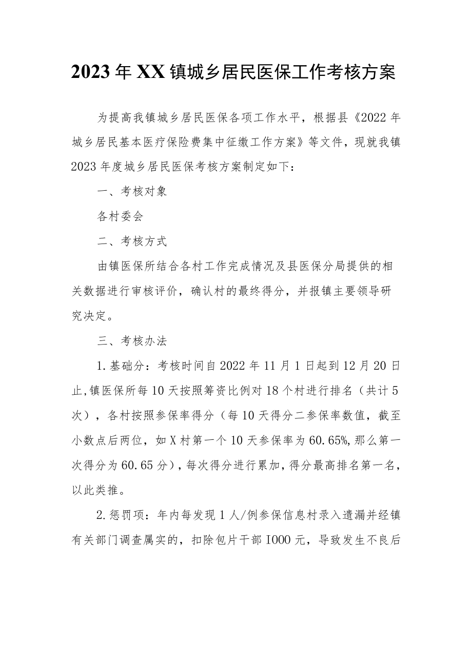 2023年XX镇城乡居民医保工作考核方案.docx_第1页