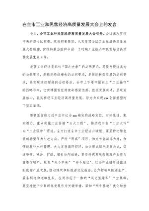 在全市工业和民营经济高质量发展大会上的发言.docx