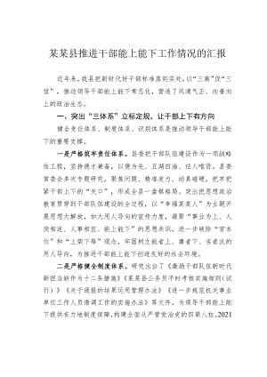 某某县推进干部能上能下工作情况的汇报.docx
