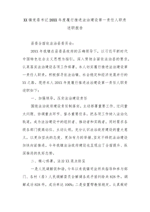 XX镇党委书记20XX年度履行推进法治建设第一责任人职责述职报告.docx