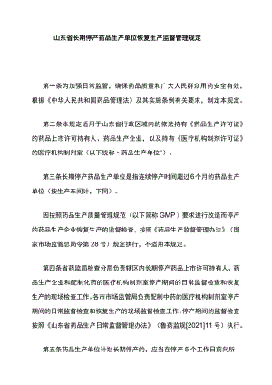 山东省长期停产药品生产单位恢复生产监督管理规定.docx
