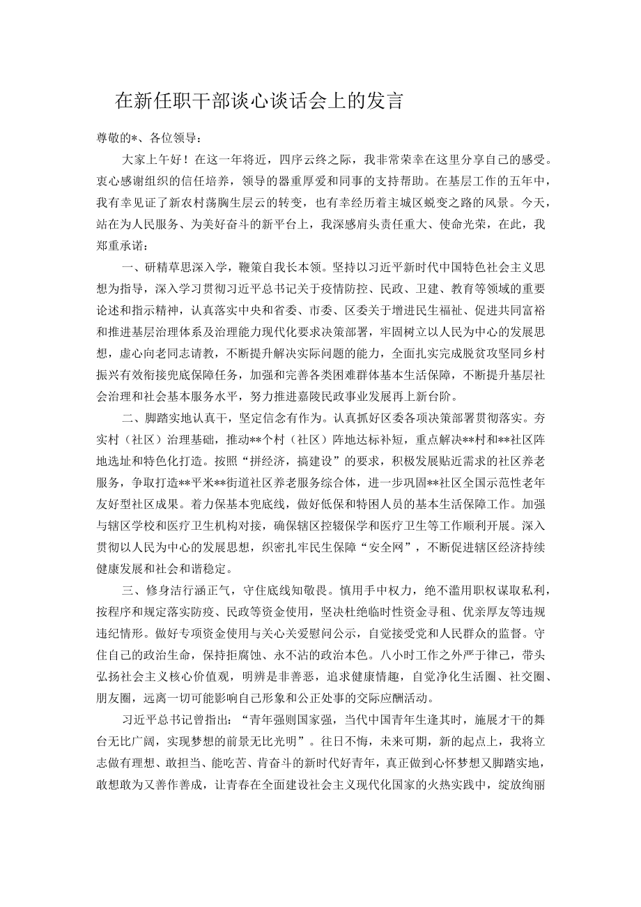 在新任职干部谈心谈话会上的发言.docx_第1页