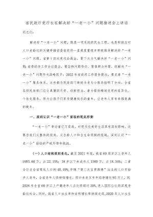 省民政厅党厅长在解决好“一老一小”问题推进会上讲话.docx