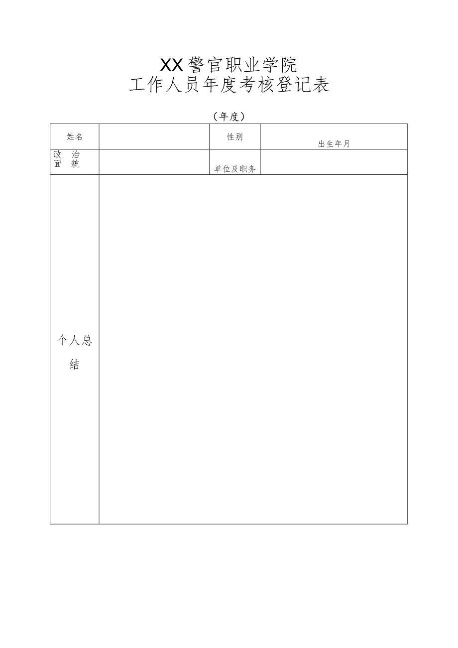XX警官职业学院工作人员年度考核登记表.docx_第1页