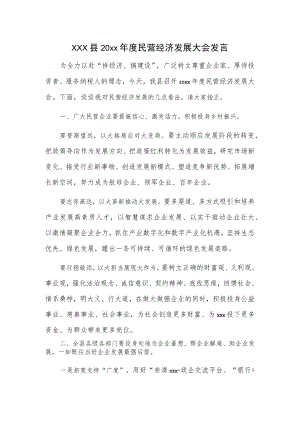 xxx县20xx年度民营经济发展大会发言.docx