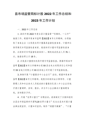 县市场监管局标计股2022年工作总结和2023年工作计划.docx