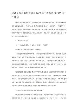 区政务服务数据管理局2022年工作总结和2023年工作计划.docx