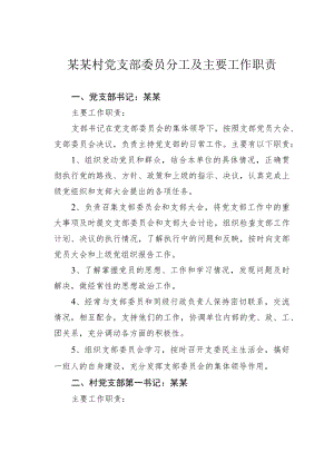 某某村党支部委员分工及主要工作职责.docx