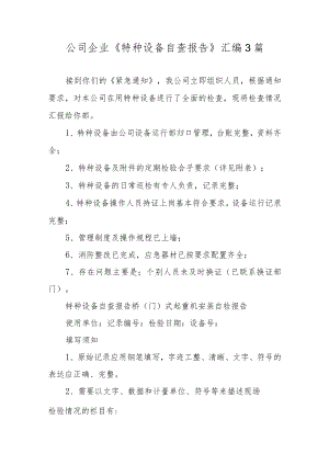 公司企业《特种设备自查报告》汇编3篇.docx