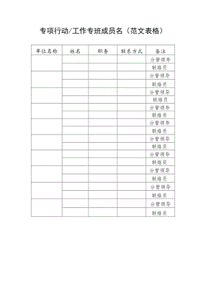 专项行动工作专班成员名（范文表格）.docx