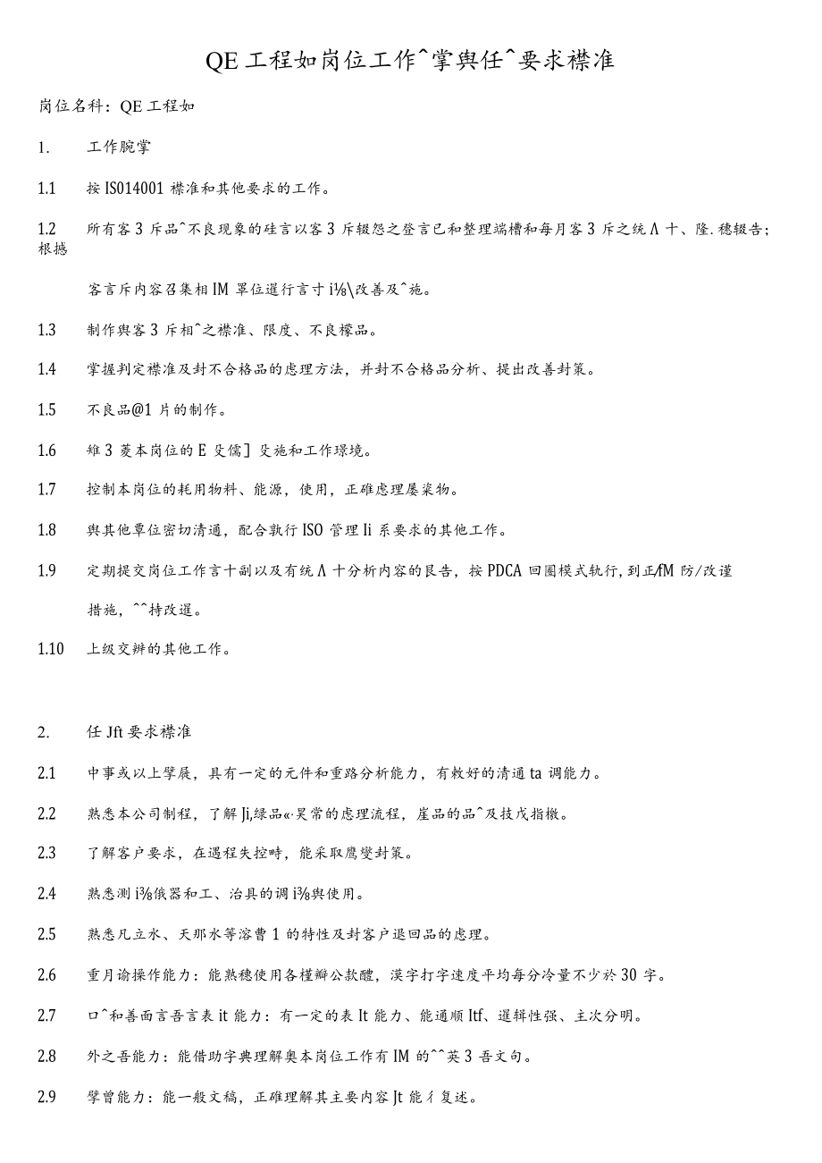 QE工程师岗位工作职掌与任职要求标准.docx_第1页