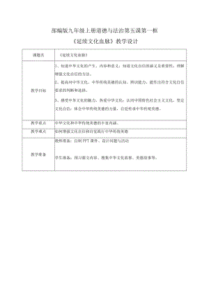 5.1延续文化血脉（教案） 九年级道德与法治上册.docx