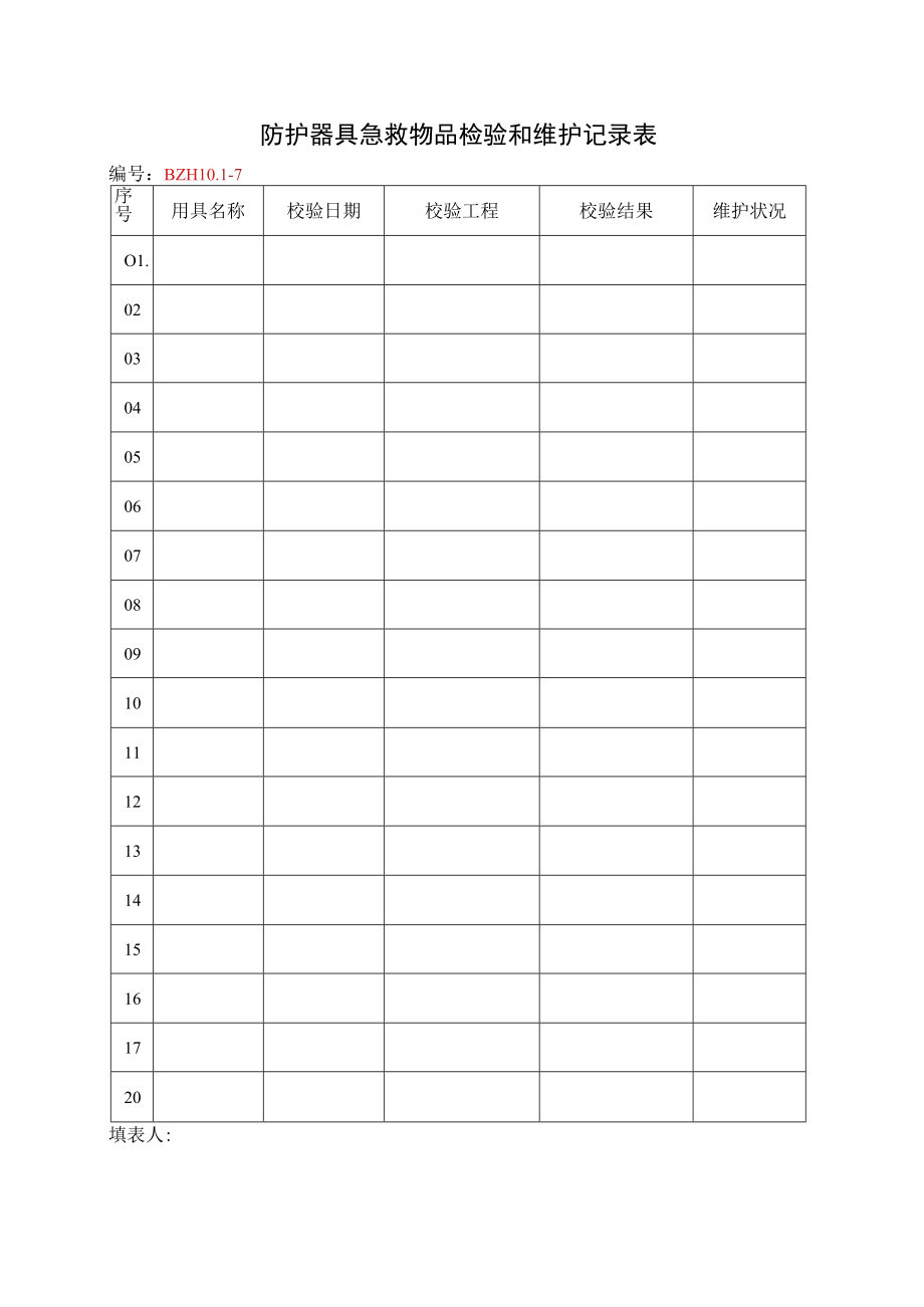 15.防护器具急救物品检验和维护记录表.docx_第1页