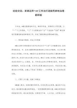 经验交流：某镇运用“135”工作法打造撂荒耕地治理新样板.docx
