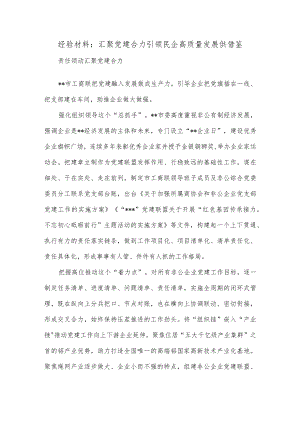 经验材料：汇聚党建合力 引领民企高质量发展供借鉴.docx