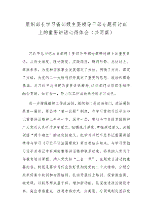 组织部长学习省部级主要领导干部专题研讨班上的重要讲话心得体会（共两篇）.docx