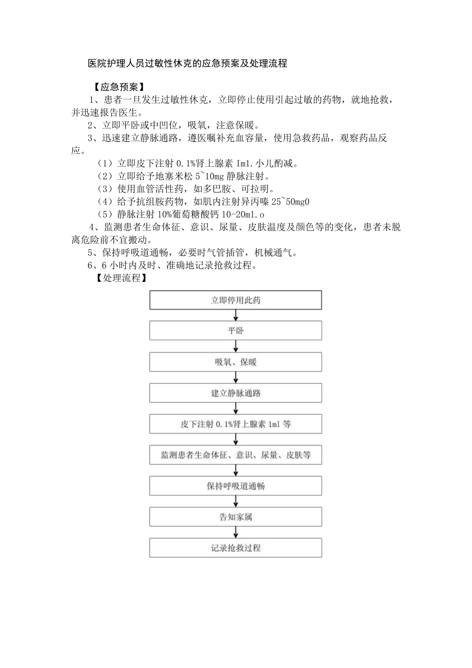 医院护理人员过敏性休克的应急预案及处理流程.docx_第1页