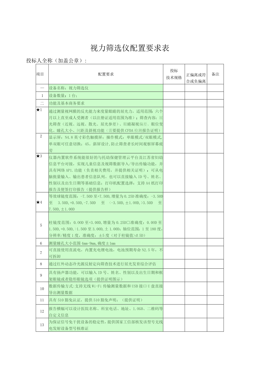 视力筛选仪配置要求表.docx_第1页