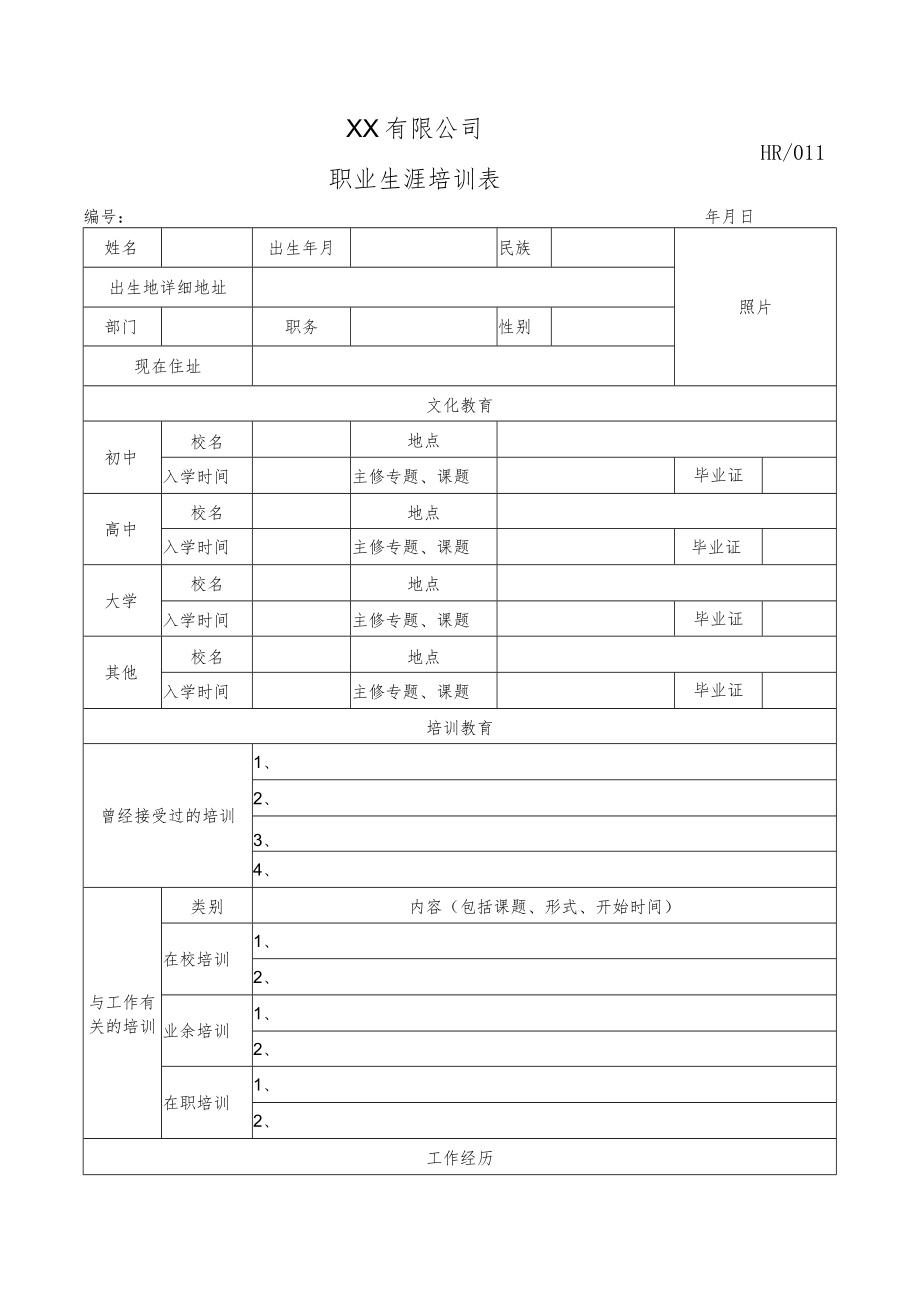 职业生涯培训表.docx_第1页