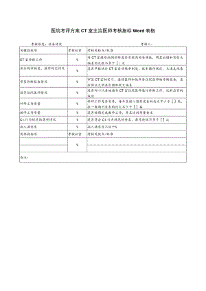 医院考评方案CT室主治医师考核指标Word表格.docx