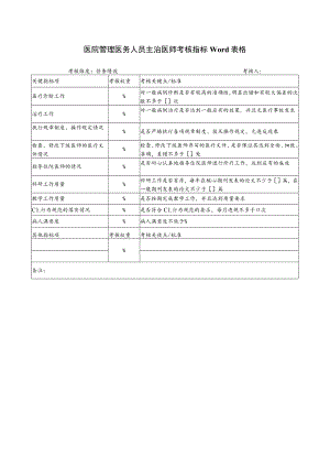 医院管理医务人员主治医师考核指标Word表格.docx