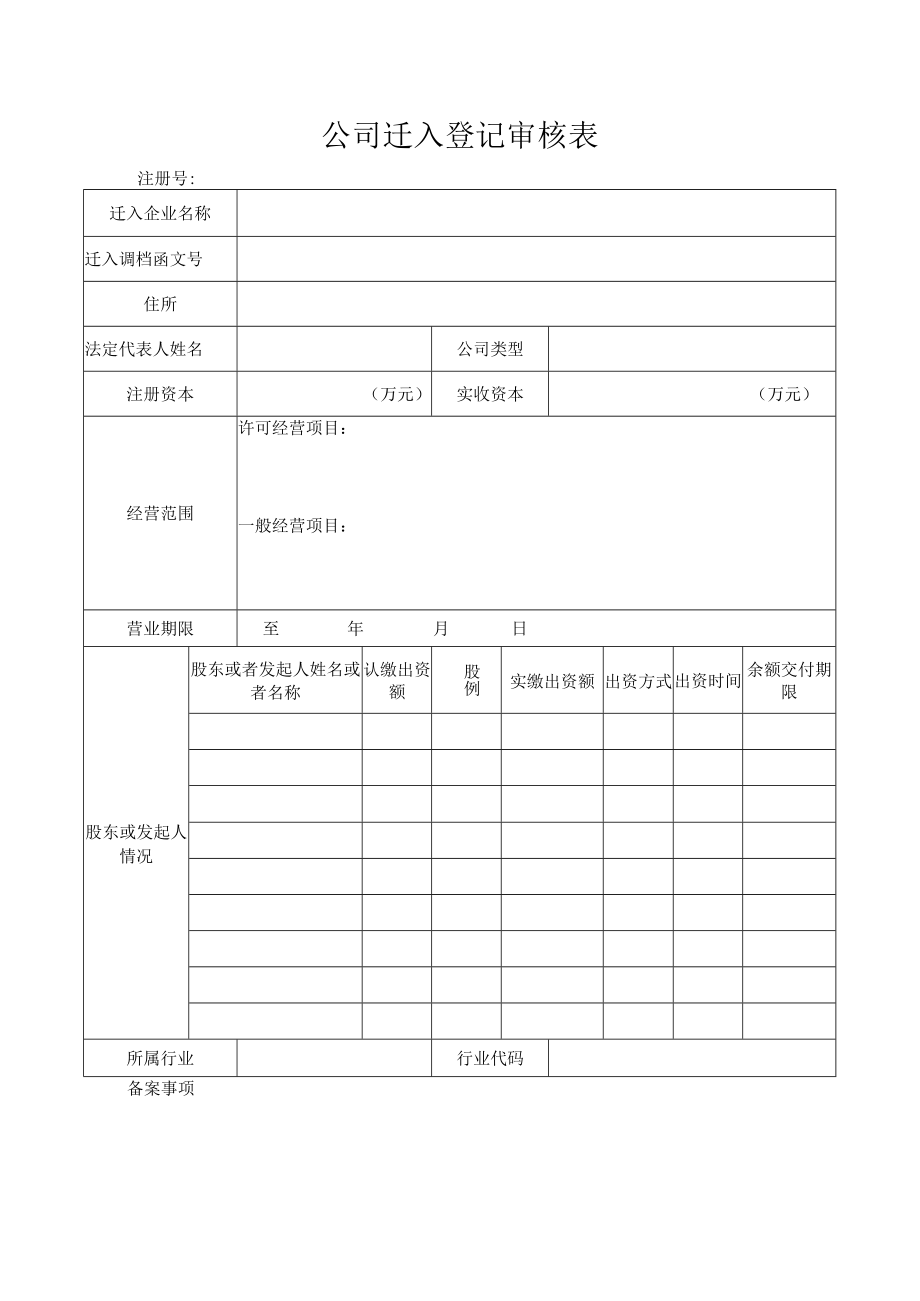 公司迁入登记审核表.docx_第1页