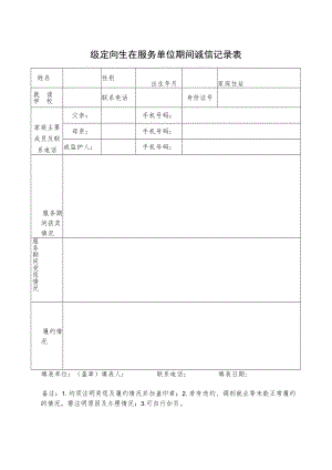 级定向生在服务单位期间诚信记录表.docx