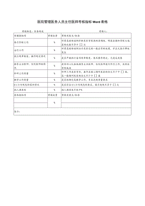 医院管理医务人员主任医师考核指标Word表格.docx