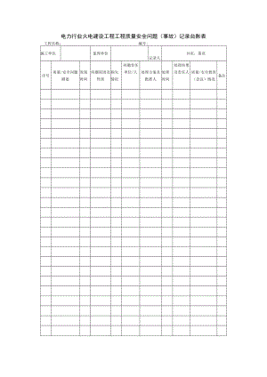 电力行业火电建设工程工程质量安全问题（事故）记录台账表.docx