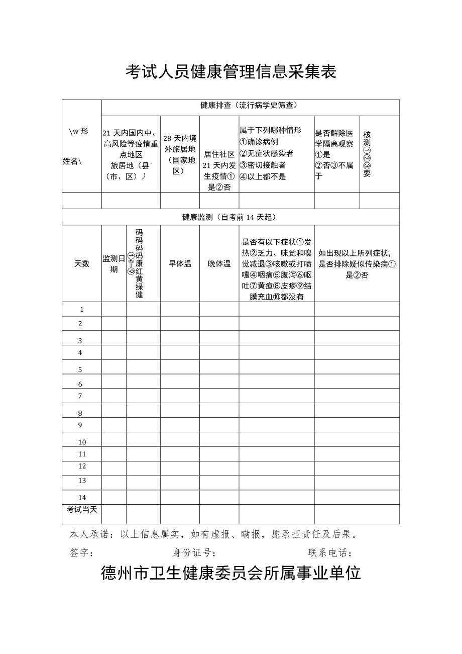 考试人员健康管理信息采集表.docx_第1页