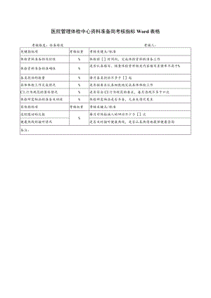 医院管理体检中心资料准备岗考核指标Word表格.docx